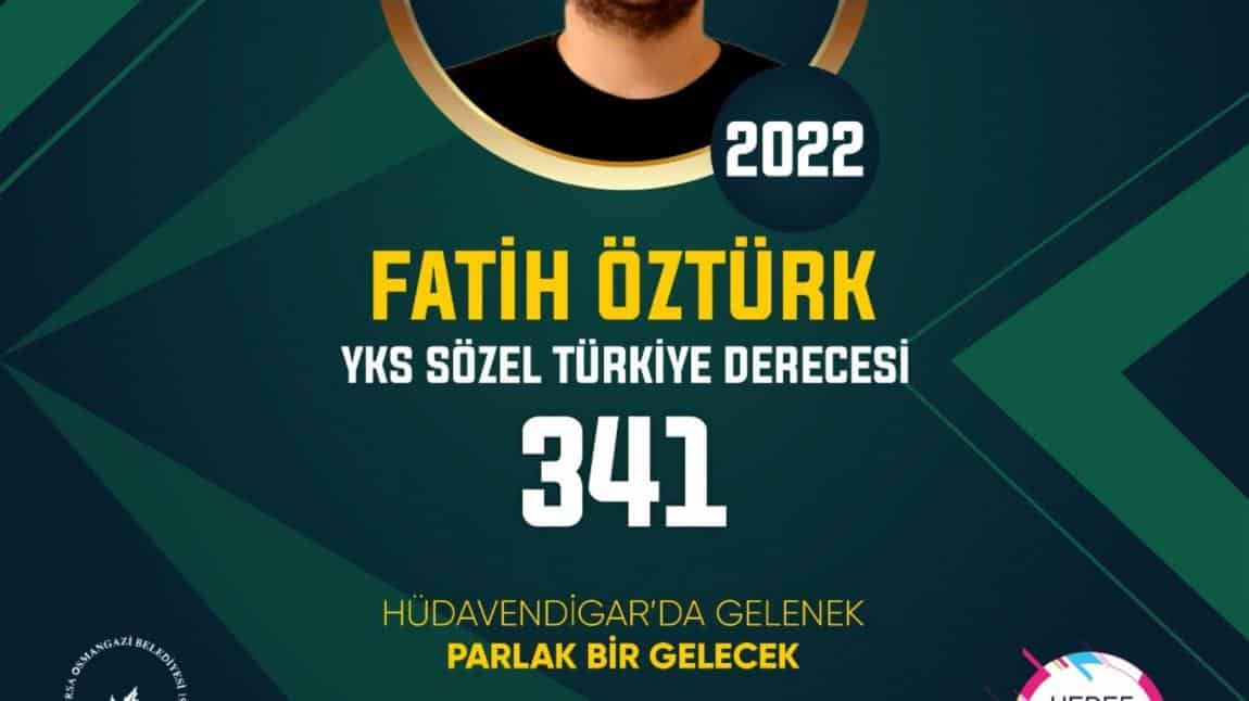 YKS 2022 Sözel TÜRKİYE 341.'si HÜDAVENDİGAR'da!